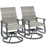 Outsunny Wicker Rattan Swivel Patio Glider Chair Set of 2, Outdoor Glider Chair with Steel Frame, High Back, Armrests, Yellow - Image 12