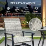 Outsunny Wicker Rattan Swivel Patio Glider Chair Set of 2, Outdoor Glider Chair with Steel Frame, High Back, Armrests, Yellow - Image 5
