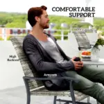 Outsunny Wicker Rattan Swivel Patio Glider Chair Set of 2, Outdoor Glider Chair with Steel Frame, High Back, Armrests, Yellow - Image 7