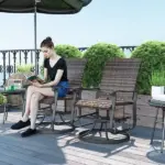 Wicker Rattan Swivel Patio Glider Chair Set of 2, Outdoor Glider Chair with Steel Frame, High Back, Brown - Image 2