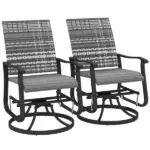 Wicker Rattan Swivel Patio Glider Chair Set of 2, Outdoor Glider Chair with Steel Frame, High Back, Gray - Image 11