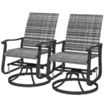 Wicker Rattan Swivel Patio Glider Chair Set of 2, Outdoor Glider Chair with Steel Frame, High Back, Gray