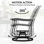 Wicker Rattan Swivel Patio Glider Chair Set of 2, Outdoor Glider Chair with Steel Frame, High Back, Gray - Image 4