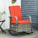 Wicker Rocking Chair Outdoor Recliner Chari with Soft Cushion, Adjustable Footrest, Max. 135 Degree Backrest, Red - Image 2