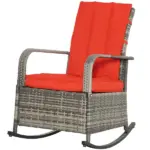 Wicker Rocking Chair Outdoor Recliner Chari with Soft Cushion, Adjustable Footrest, Max. 135 Degree Backrest, Red - Image 11