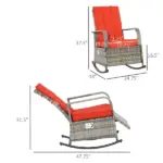 Wicker Rocking Chair Outdoor Recliner Chari with Soft Cushion, Adjustable Footrest, Max. 135 Degree Backrest, Red - Image 3