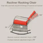 Wicker Rocking Chair Outdoor Recliner Chari with Soft Cushion, Adjustable Footrest, Max. 135 Degree Backrest, Red - Image 5