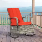 Wicker Rocking Chair Outdoor Recliner Chari with Soft Cushion, Adjustable Footrest, Max. 135 Degree Backrest, Red - Image 10