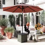 Wicker Side Table with 1.5" Umbrella Hole, Square Outdoor End Table with UV-Resistant Frame, Storage Space, Mixed-Gray - Image 2