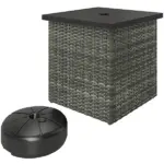 Wicker Side Table with 1.5" Umbrella Hole, Square Outdoor End Table with UV-Resistant Frame, Storage Space, Mixed-Gray - Image 11