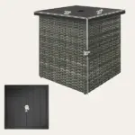 Wicker Side Table with 1.5" Umbrella Hole, Square Outdoor End Table with UV-Resistant Frame, Storage Space, Mixed-Gray - Image 3