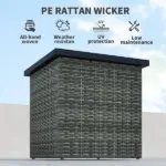 Wicker Side Table with 1.5" Umbrella Hole, Square Outdoor End Table with UV-Resistant Frame, Storage Space, Mixed-Gray - Image 5