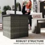 Wicker Side Table with 1.5" Umbrella Hole, Square Outdoor End Table with UV-Resistant Frame, Storage Space, Mixed-Gray - Image 7