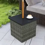 Wicker Side Table with 1.5" Umbrella Hole, Square Outdoor End Table with UV-Resistant Frame, Storage Space, Mixed-Gray - Image 8