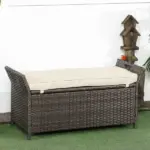 Outsunny Wicker Storage Bench Cream White Outdoor Patio PE Rattan Large Capacity - Image 2