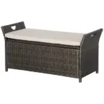 Outsunny Wicker Storage Bench Cream White Outdoor Patio PE Rattan Large Capacity - Image 11