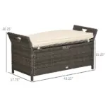 Outsunny Wicker Storage Bench Cream White Outdoor Patio PE Rattan Large Capacity - Image 3