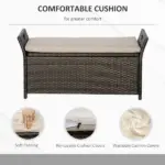 Outsunny Wicker Storage Bench Cream White Outdoor Patio PE Rattan Large Capacity - Image 5