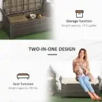 Outsunny Wicker Storage Bench Cream White Outdoor Patio PE Rattan Large Capacity - Image 6