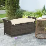 Outsunny Wicker Storage Bench Cream White Outdoor Patio PE Rattan Large Capacity - Image 10
