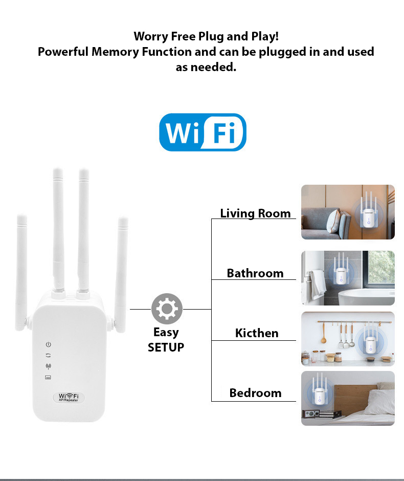 300Mbps WiFi Range Extender with 4 Antennas and WPS