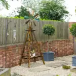 Windmill Weather Vane Wind Vane with Bottom Shelf, Steel Windmill Head, Stained Wood - Image 2