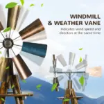 Windmill Weather Vane Wind Vane with Bottom Shelf, Steel Windmill Head, Stained Wood - Image 4