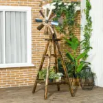 Windmill Weather Vane Wind Vane with Bottom Shelf, Steel Windmill Head, Stained Wood - Image 10