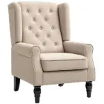 Wingback Accent Chair for Living Room, Button-Tufted Lounge Chair with Round Armrests and Wood Legs, Beige - Image 11