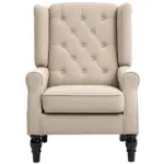 Wingback Accent Chair for Living Room, Button-Tufted Lounge Chair with Round Armrests and Wood Legs, Beige