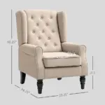 Wingback Accent Chair for Living Room, Button-Tufted Lounge Chair with Round Armrests and Wood Legs, Beige - Image 3