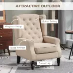 Wingback Accent Chair for Living Room, Button-Tufted Lounge Chair with Round Armrests and Wood Legs, Beige - Image 4