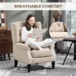 Wingback Accent Chair for Living Room, Button-Tufted Lounge Chair with Round Armrests and Wood Legs, Beige - Image 6