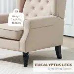 Wingback Accent Chair for Living Room, Button-Tufted Lounge Chair with Round Armrests and Wood Legs, Beige - Image 7