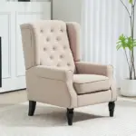 Wingback Accent Chair for Living Room, Button-Tufted Lounge Chair with Round Armrests and Wood Legs, Beige - Image 10