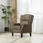 Wingback Brown Recliner Massage Chair with Heat Fabric Sofa Remote Control and Footrest for Living Room - Image 2