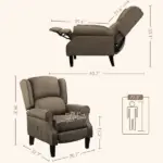 Wingback Brown Recliner Massage Chair with Heat Fabric Sofa Remote Control and Footrest for Living Room - Image 3