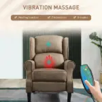 Wingback Brown Recliner Massage Chair with Heat Fabric Sofa Remote Control and Footrest for Living Room - Image 4