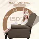 Wingback Brown Recliner Massage Chair with Heat Fabric Sofa Remote Control and Footrest for Living Room - Image 5