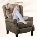 Wingback Brown Recliner Massage Chair with Heat Fabric Sofa Remote Control and Footrest for Living Room - Image 7