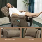Wingback Brown Recliner Massage Chair with Heat Fabric Sofa Remote Control and Footrest for Living Room - Image 8
