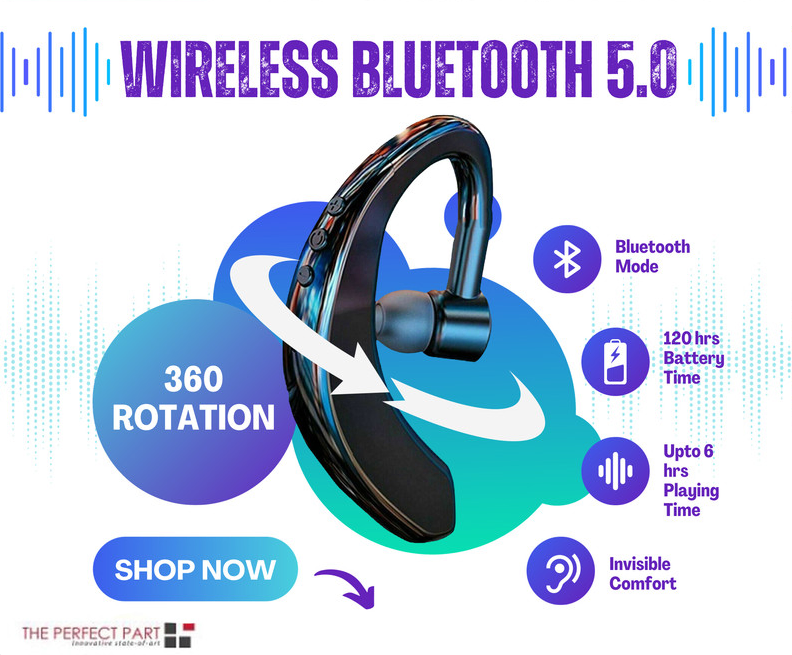 Bluetooth 5.0 Single Ear Headset with Microphone for Driving and Calls