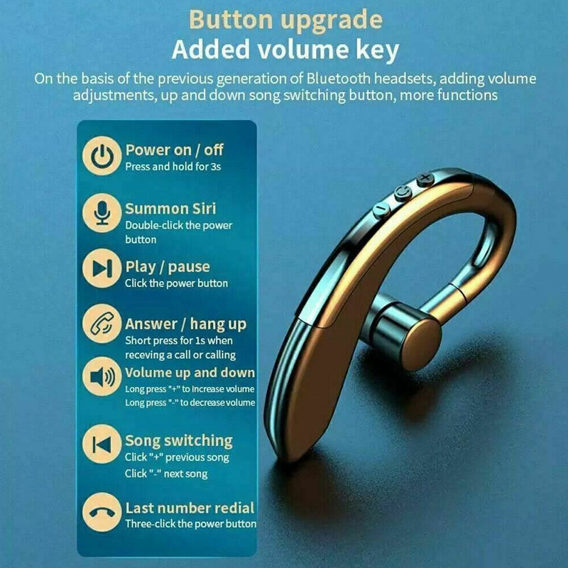 Bluetooth 5.0 Single Ear Headset with Microphone for Driving and Calls