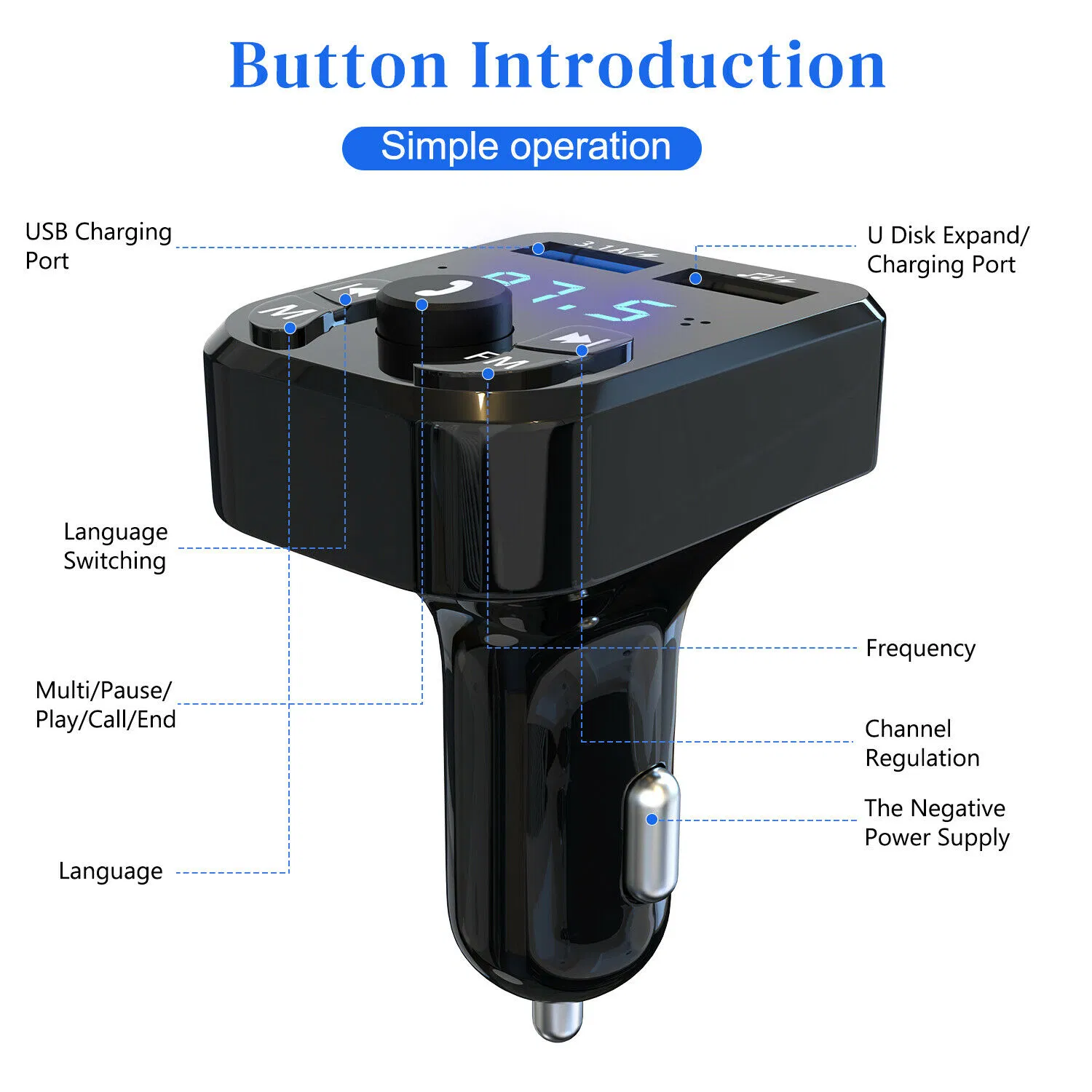 Bluetooth 5.0 Car FM Transmitter with Dual USB Charger and Hands Free Calling