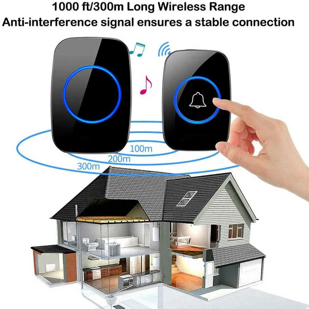 Wireless Plug-In Doorbell Kit with 1000ft Range, 38 Chimes and 5 Volume Levels