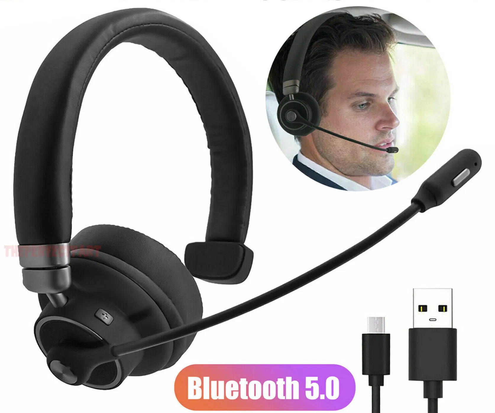 Bluetooth 5.0 Trucker Headset with Boom Mic Mute and Noise Reduction