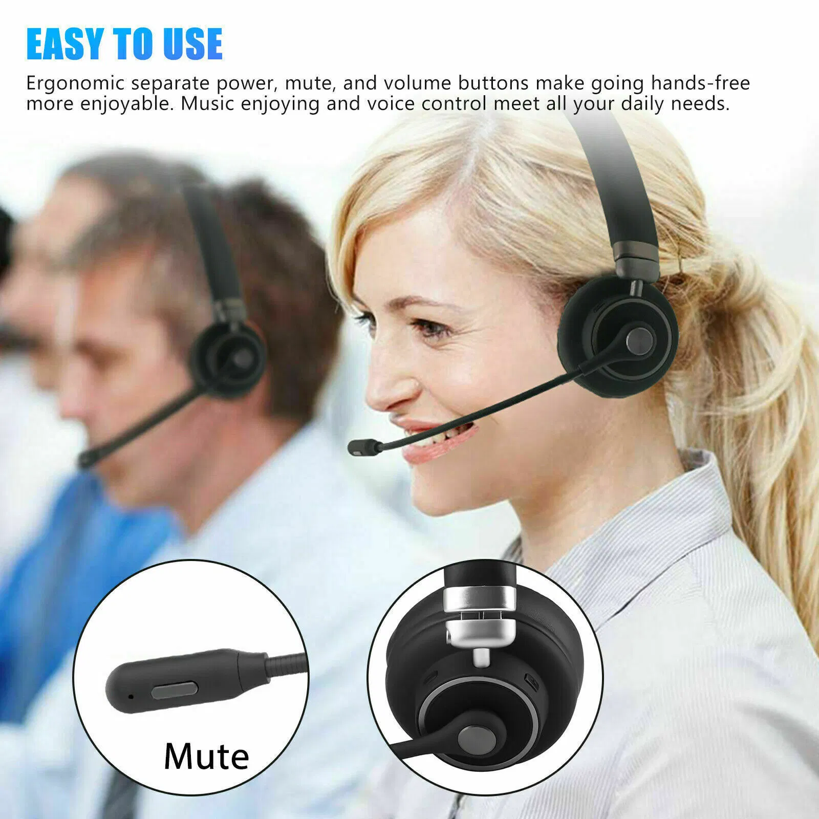 Bluetooth 5.0 Trucker Headset with Boom Mic Mute and Noise Reduction