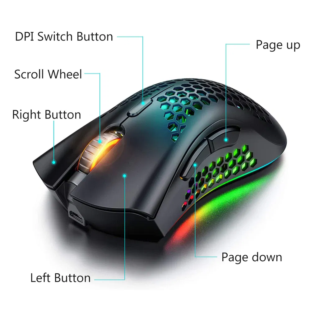 Rechargeable Wireless Gaming Mouse 3200 DPI with RGB Backlight