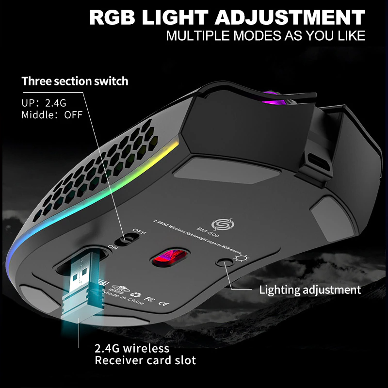 Rechargeable Wireless Gaming Mouse 3200 DPI with RGB Backlight