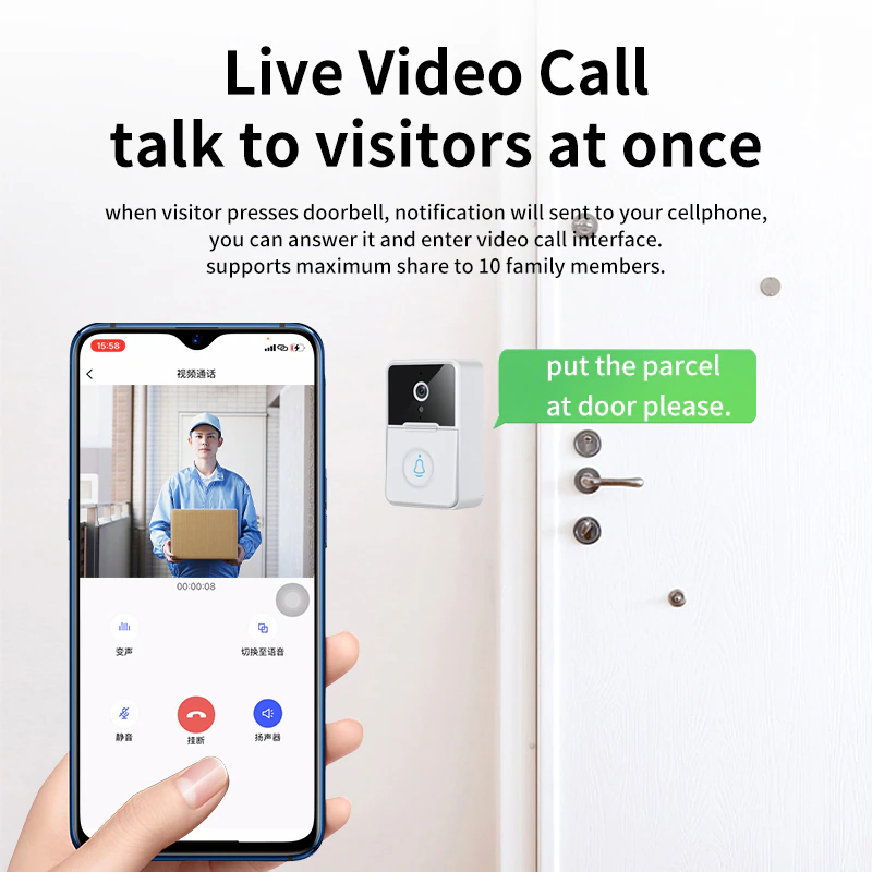 1080P 2.4GHz WiFi Video Doorbell with Chime and Two-Way Audio